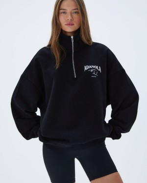 Black Adanola Outdoors Oversized Funnel Neck Zip Sweatshirt | TEWUKO519