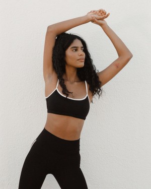 Black / Cream Adanola Ultimate Contrast Strap Scoop Bra | FUTXYH185