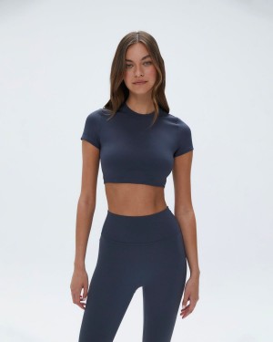 Blue Adanola Short Sleeve Crop Top | SOYPNE953