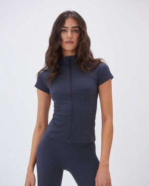 Blue Adanola Ultimate Short Sleeve Zip Up Top | OCJGTH204