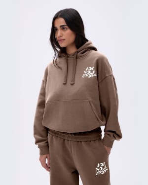 Brown / White Adanola Retro Relaxed Hoodie | LUCJZV975