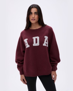 Burgundy / Light Grey Adanola ADA Oversized Knit Sweatshirt | HNWFYP984