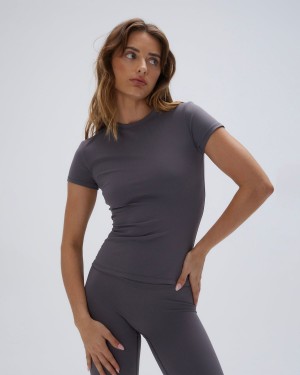 Dark Grey Adanola Ultimate Short Sleeve Longline Top | OKEZSN542