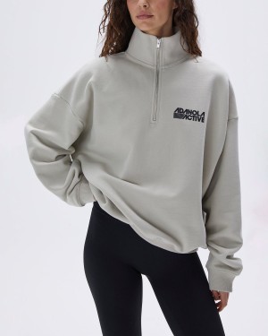 Grey Adanola Retro Sports Oversized Funnel Neck Zip Sweatshirt | DBLXSZ790