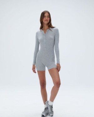 Grey Adanola Rib Button Up Romper | ATJVDU623