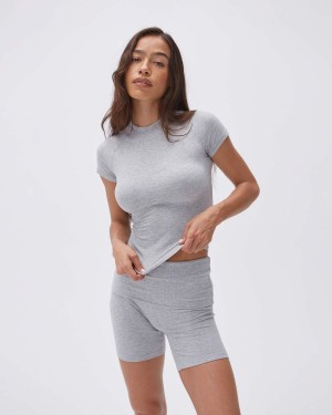 Grey Adanola Rib Fold Over Crop Shorts | YHQTAN795