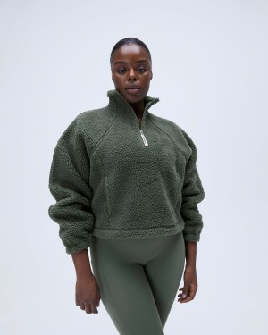 Khaki Green Adanola Quarter Zip Fleece | TMPRSI432
