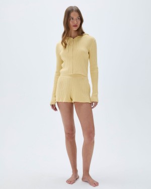 Lemon Yellow Adanola Rib Knit Short | MWUFTB396