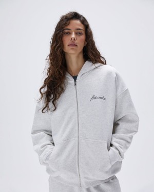 Light Grey Adanola Freehand Oversized Full Zip Hoodie | AJCXMG370