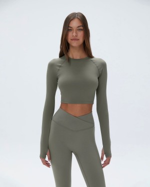 Olive Green Adanola Long Sleeve Crop Top | CEVZDM245