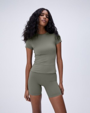 Olive Green Adanola Ultimate Short Sleeve Longline Top | AELFHK170
