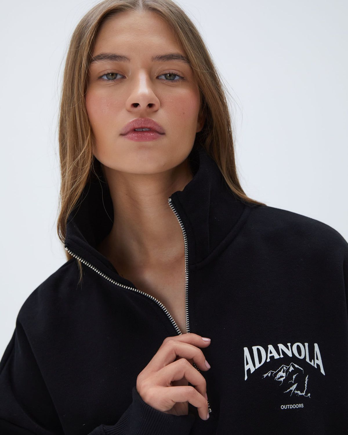 Black Adanola Outdoors Oversized Funnel Neck Zip Sweatshirt | TEWUKO519