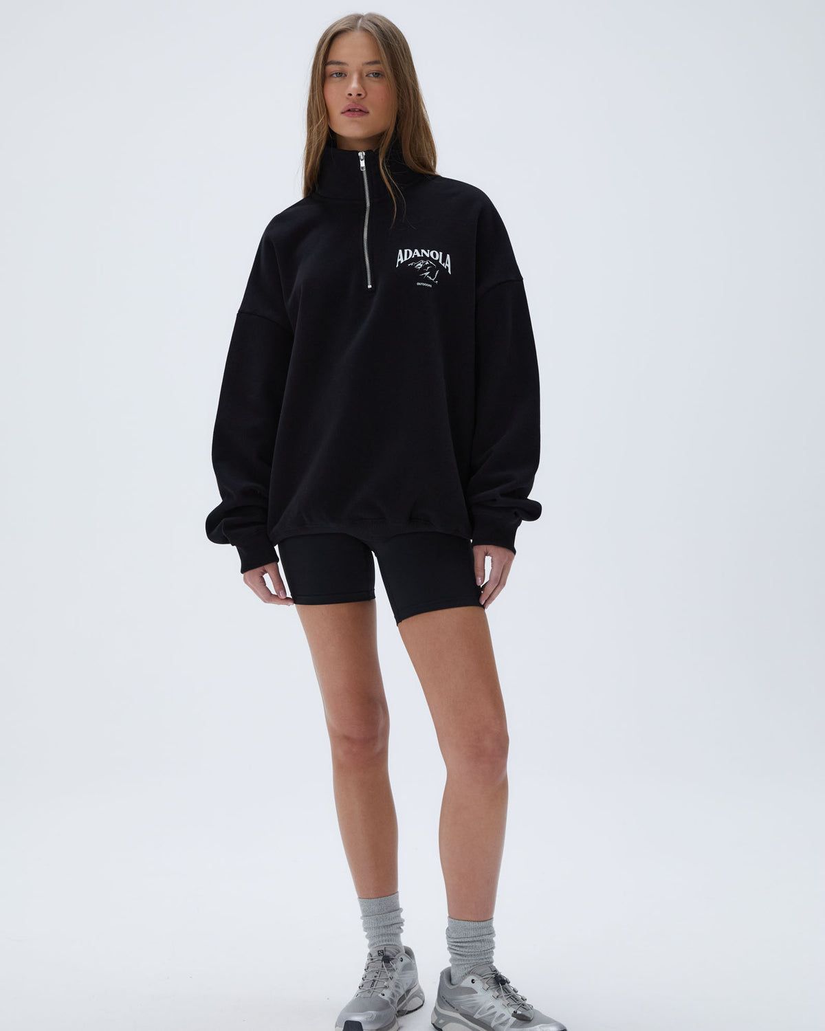 Black Adanola Outdoors Oversized Funnel Neck Zip Sweatshirt | TEWUKO519