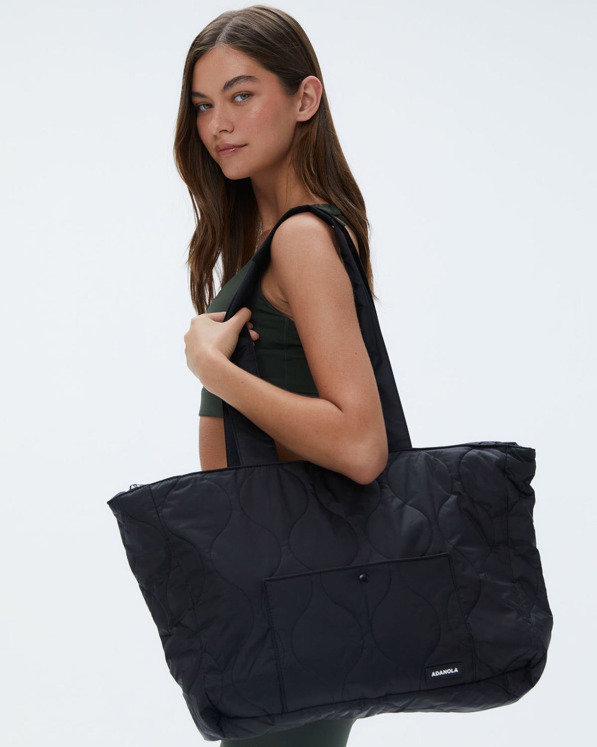 Black Adanola Quilted Nylon Tote Bag | MDHUIX147