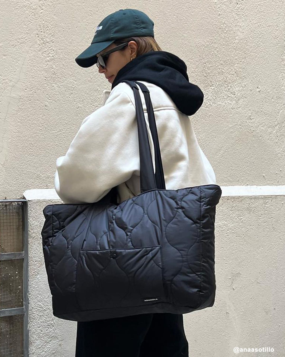 Black Adanola Quilted Nylon Tote Bag | MDHUIX147