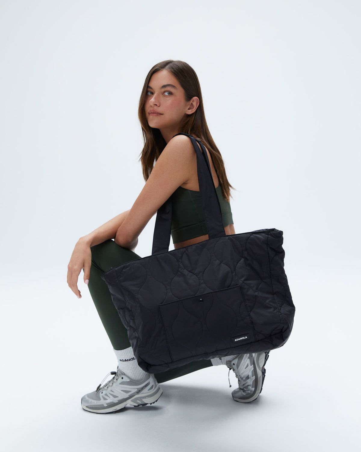Black Adanola Quilted Nylon Tote Bag | MDHUIX147