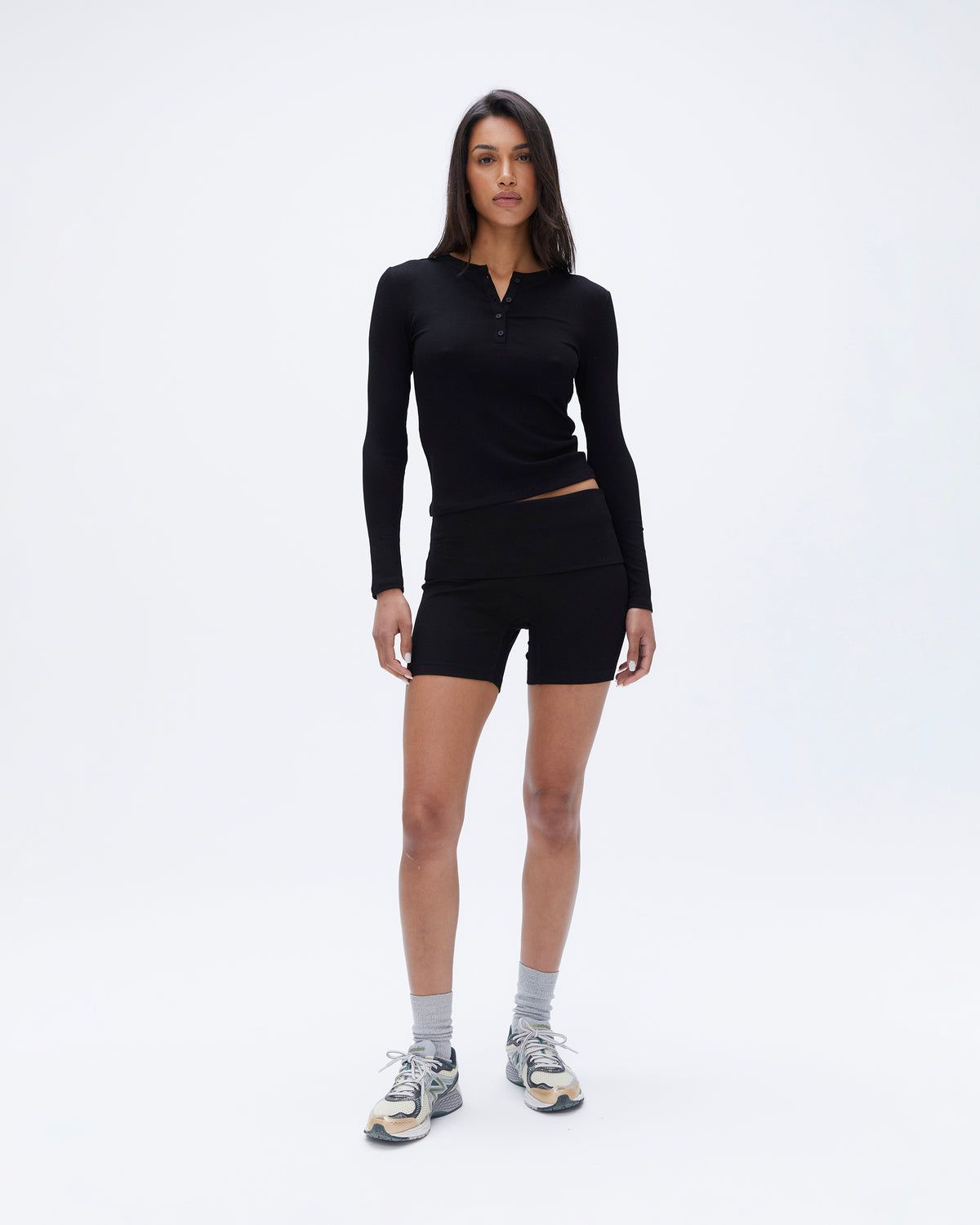 Black Adanola Rib Fold Over Crop Shorts | LOFWVB258