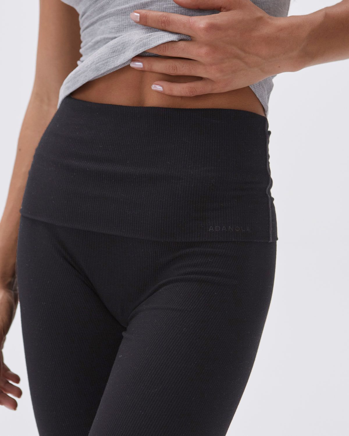 Black Adanola Rib Fold Over Pants | EUTVAQ681
