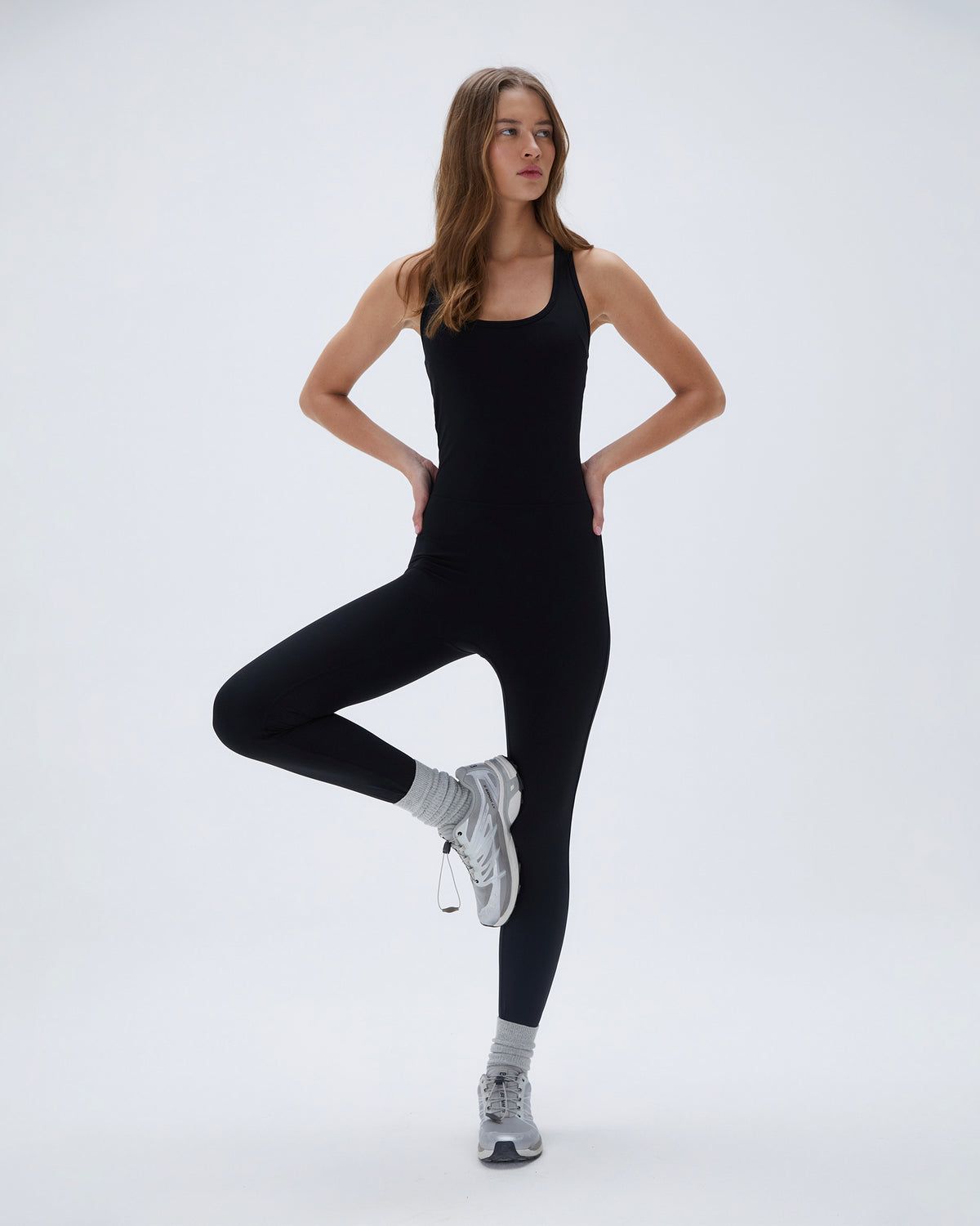 Black Adanola Ultimate Scoop Neck Racer Back Stirrup Unitard | WZPYBH265