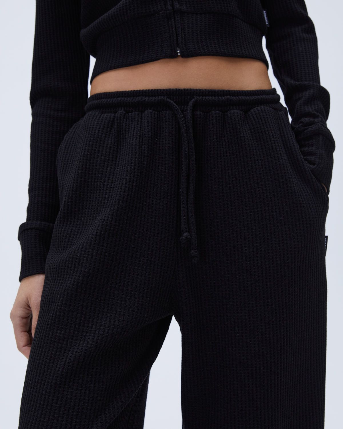 Black Adanola Waffle Straight Leg Lounge Pants | ZDEIUB159