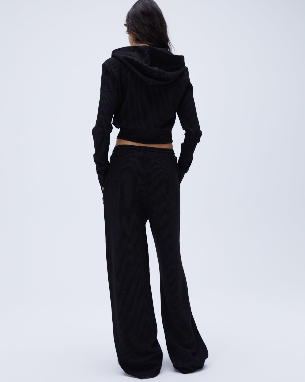 Black Adanola Waffle Straight Leg Lounge Pants | ZDEIUB159