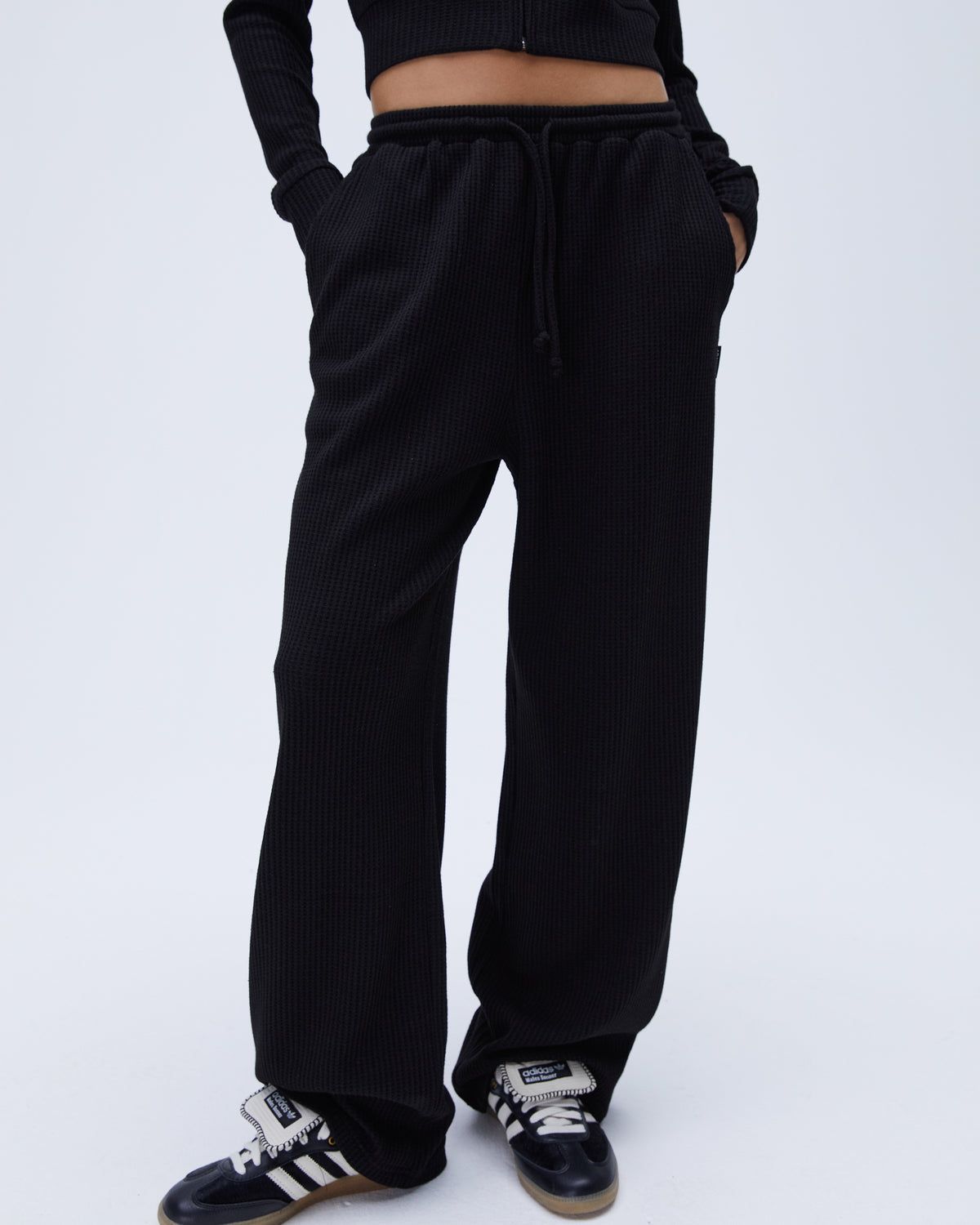 Black Adanola Waffle Straight Leg Lounge Pants | ZDEIUB159