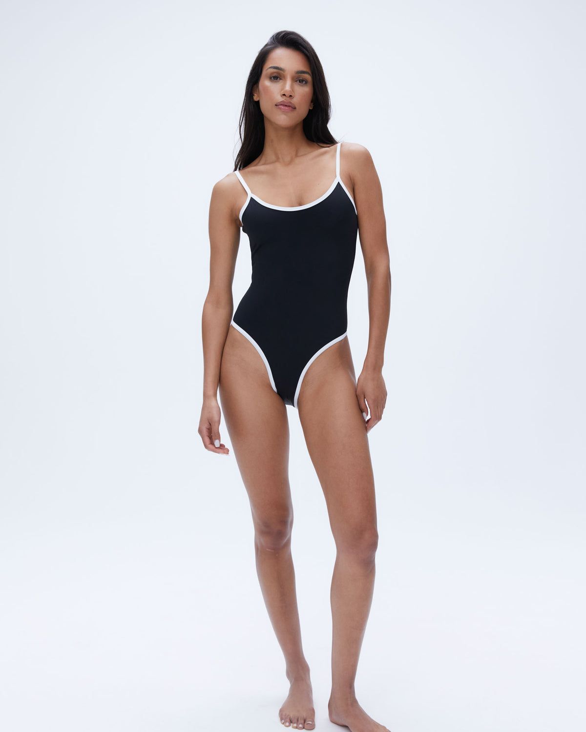 Black / Cream Adanola Scoop High Leg Swimsuit | OAGBUF169