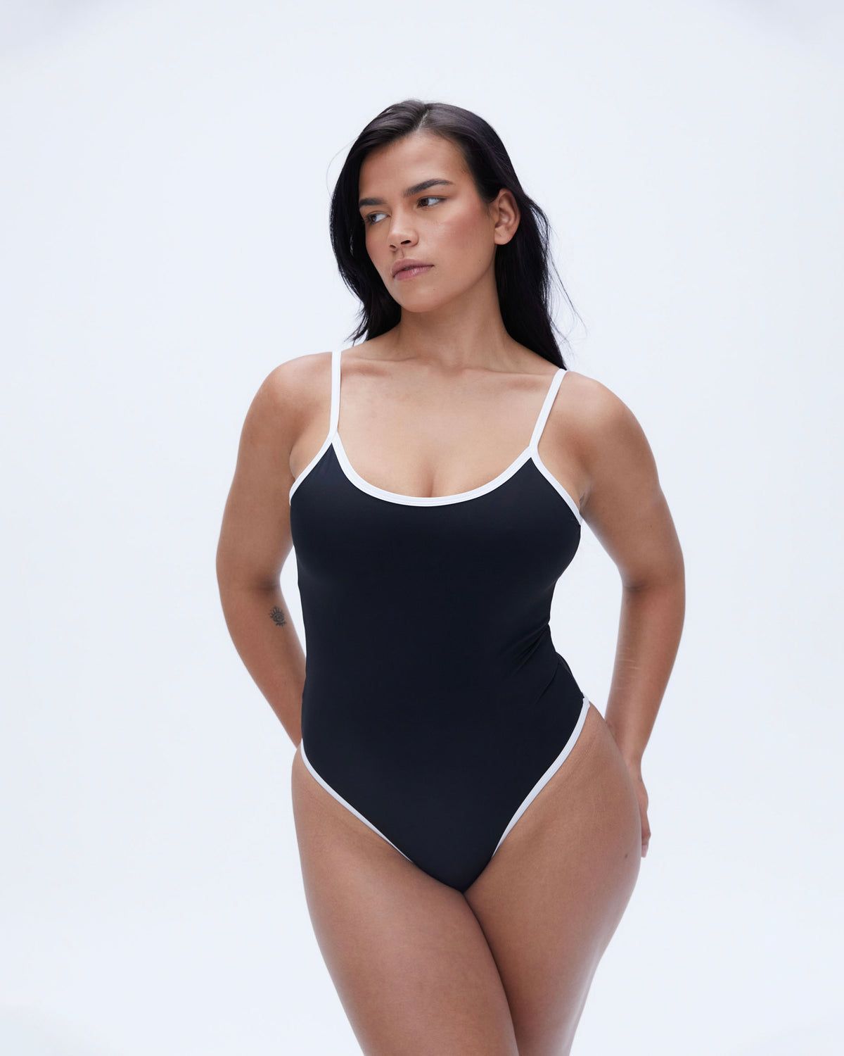 Black / Cream Adanola Scoop High Leg Swimsuit | OAGBUF169