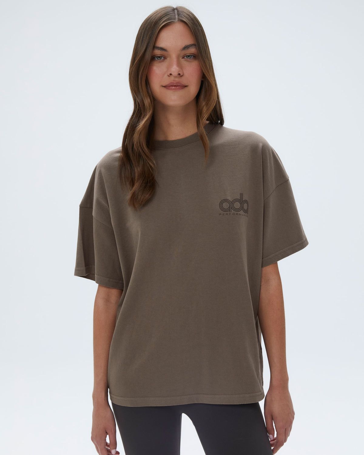 Brown Adanola Performance Washed Short Sleeve Drop Shoulder T-shirt | DXSAGW930