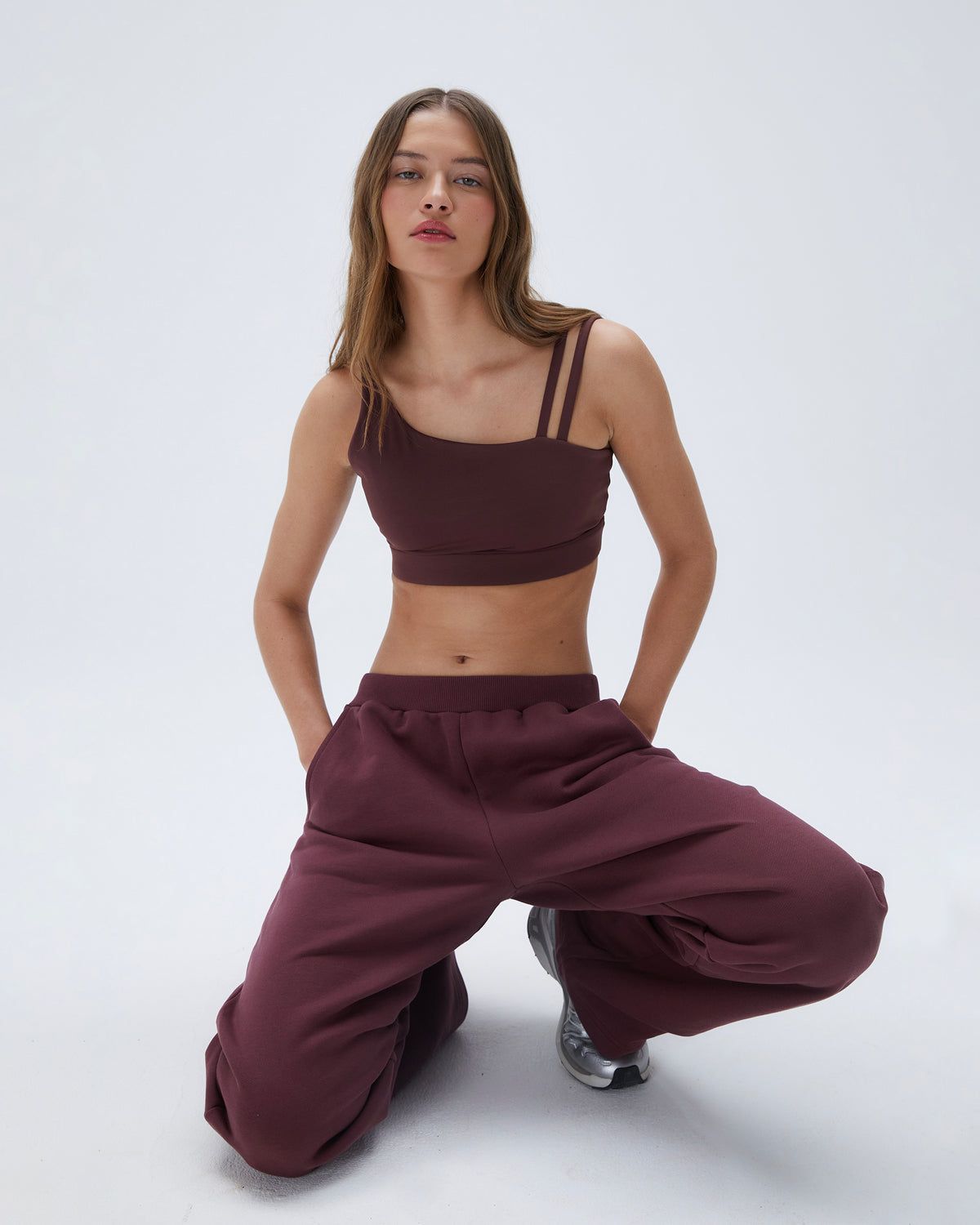 Burgundy Adanola Low Rise Straight Leg Sweatpants | XSMBYL406