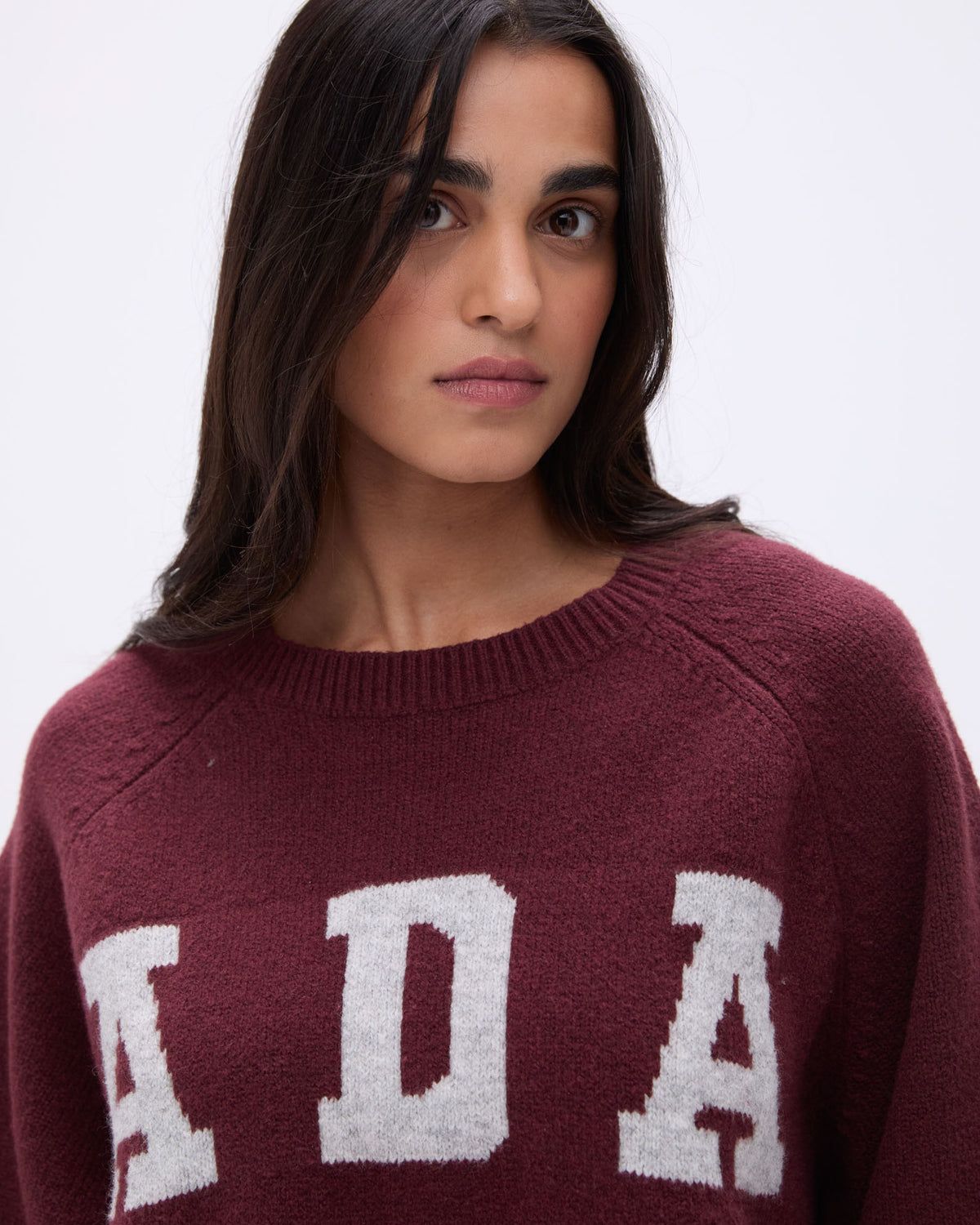 Burgundy / Light Grey Adanola ADA Oversized Knit Sweatshirt | HNWFYP984