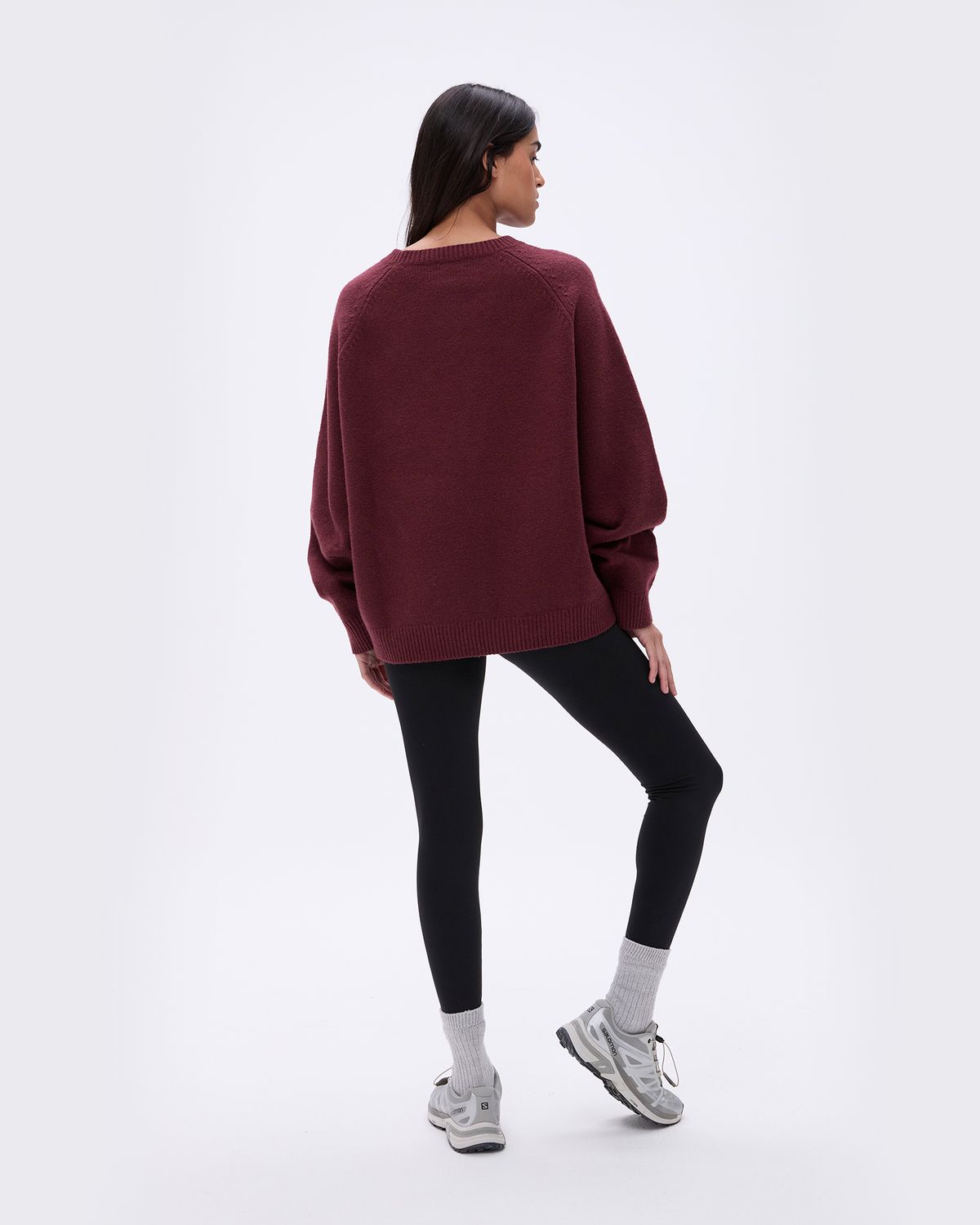 Burgundy / Light Grey Adanola ADA Oversized Knit Sweatshirt | HNWFYP984