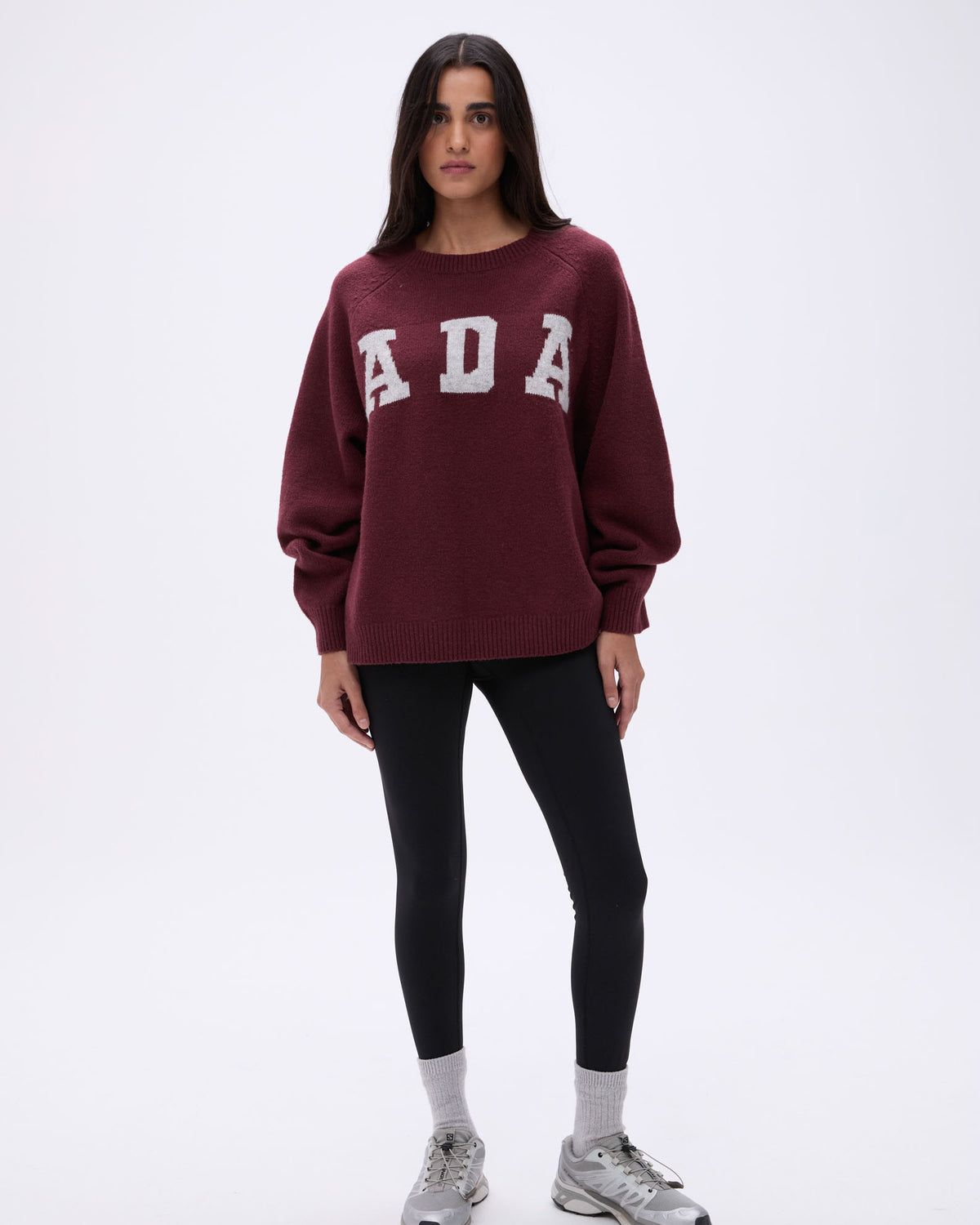 Burgundy / Light Grey Adanola ADA Oversized Knit Sweatshirt | HNWFYP984