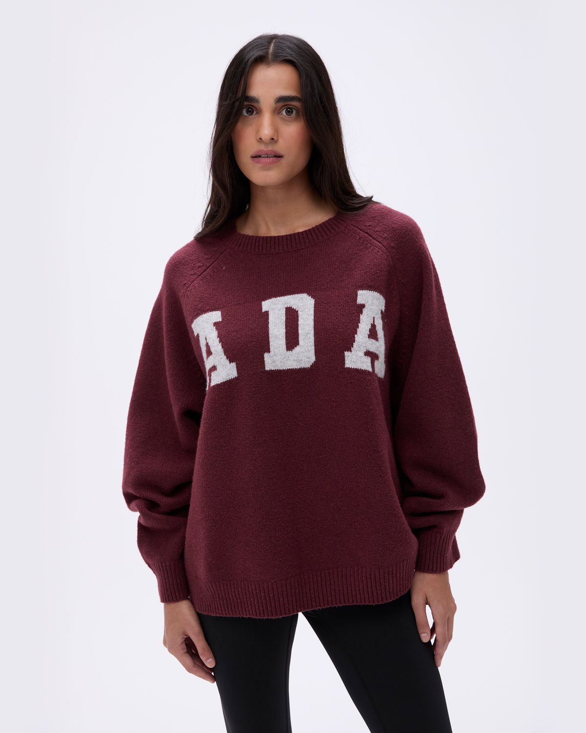 Burgundy / Light Grey Adanola ADA Oversized Knit Sweatshirt | HNWFYP984