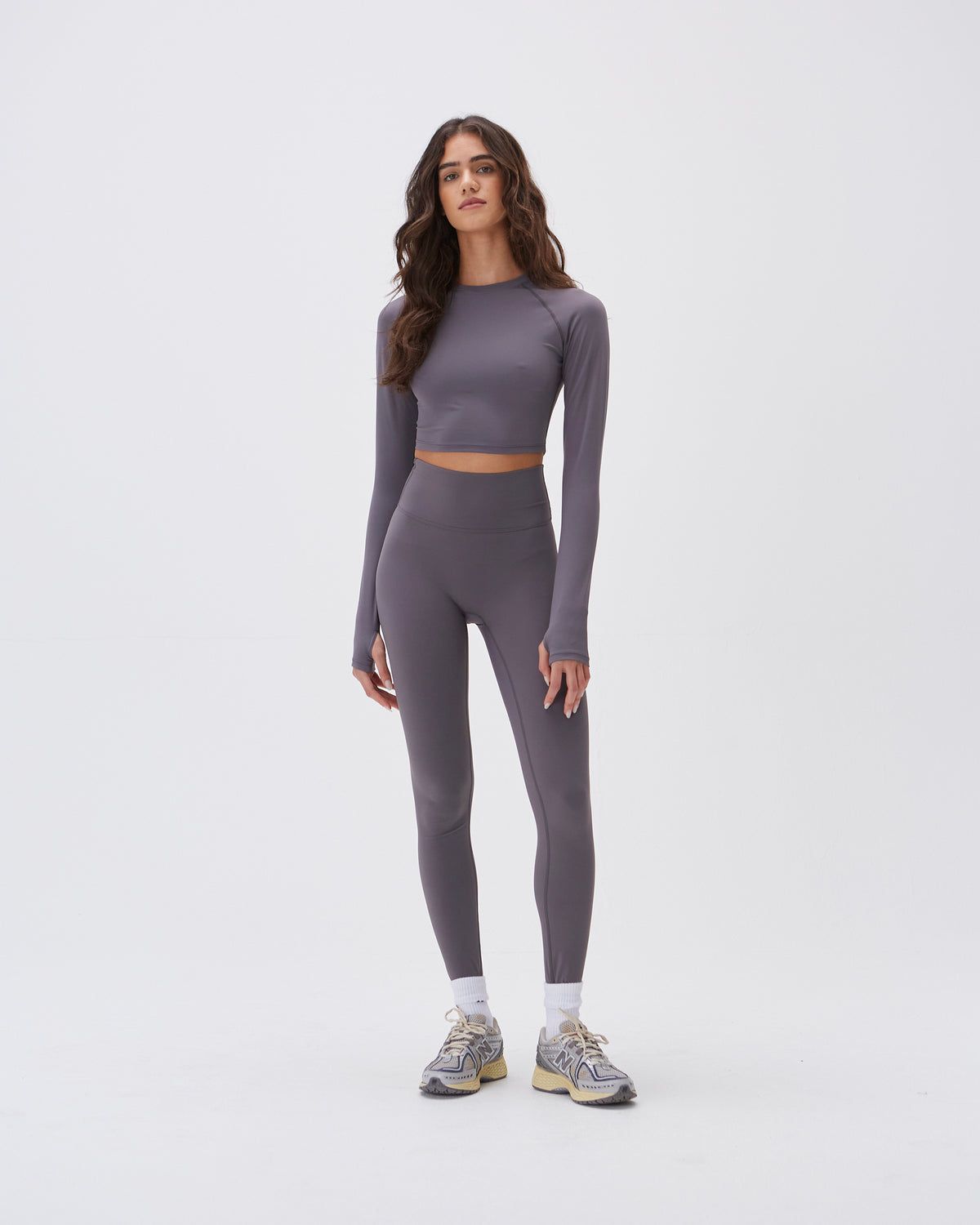 Dark Grey Adanola Long Sleeve Crop Top | IVGSFQ985