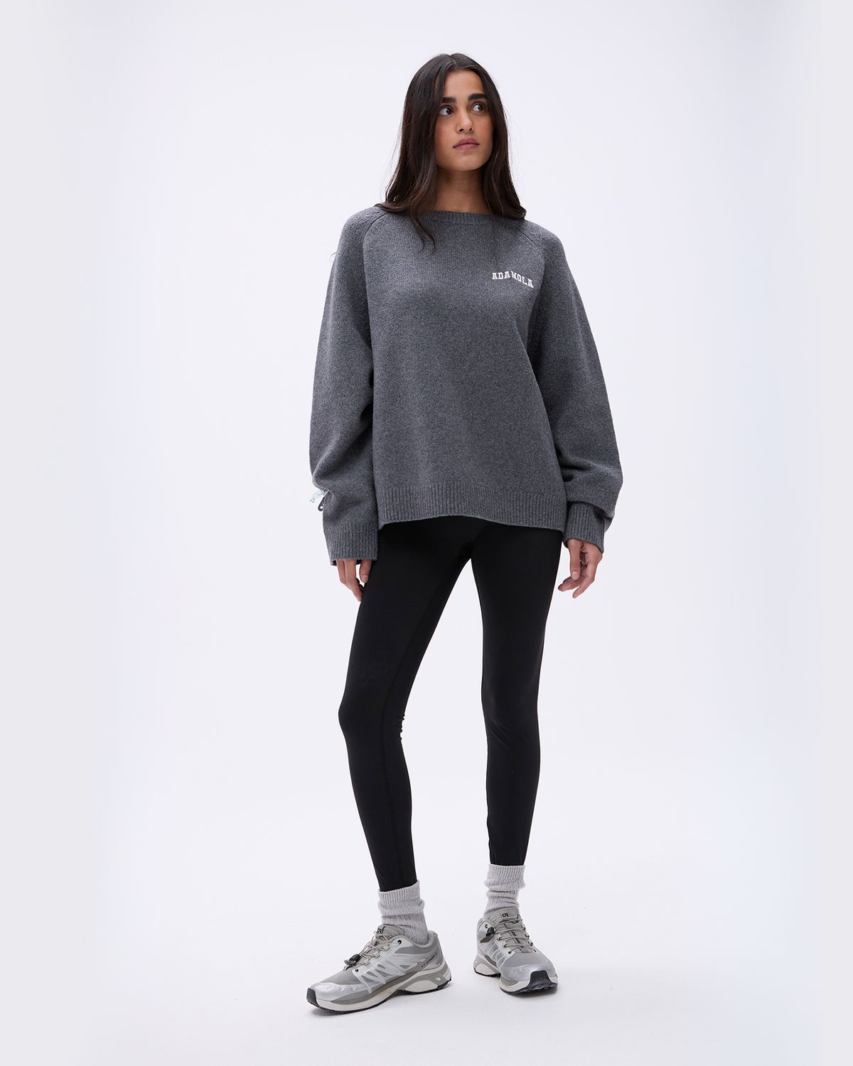 Dark Grey / Cream Adanola Varsity Oversized Knit Sweatshirt | RXGOHW569