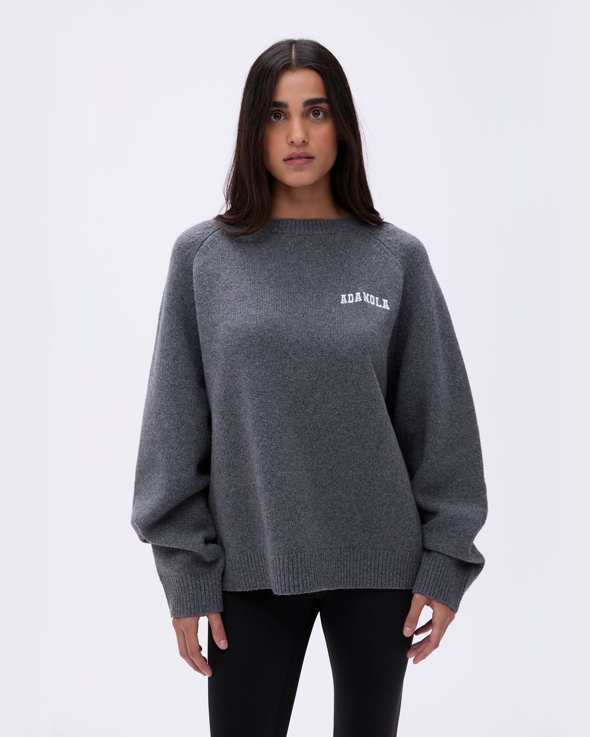 Dark Grey / Cream Adanola Varsity Oversized Knit Sweatshirt | RXGOHW569