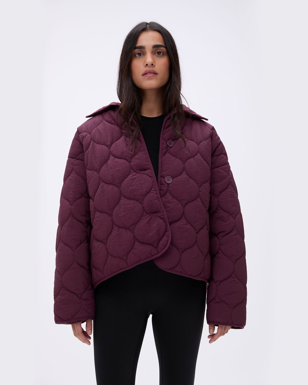 Dark Pink Adanola Collared Quilted Boxy Jacket | NPSIJM372