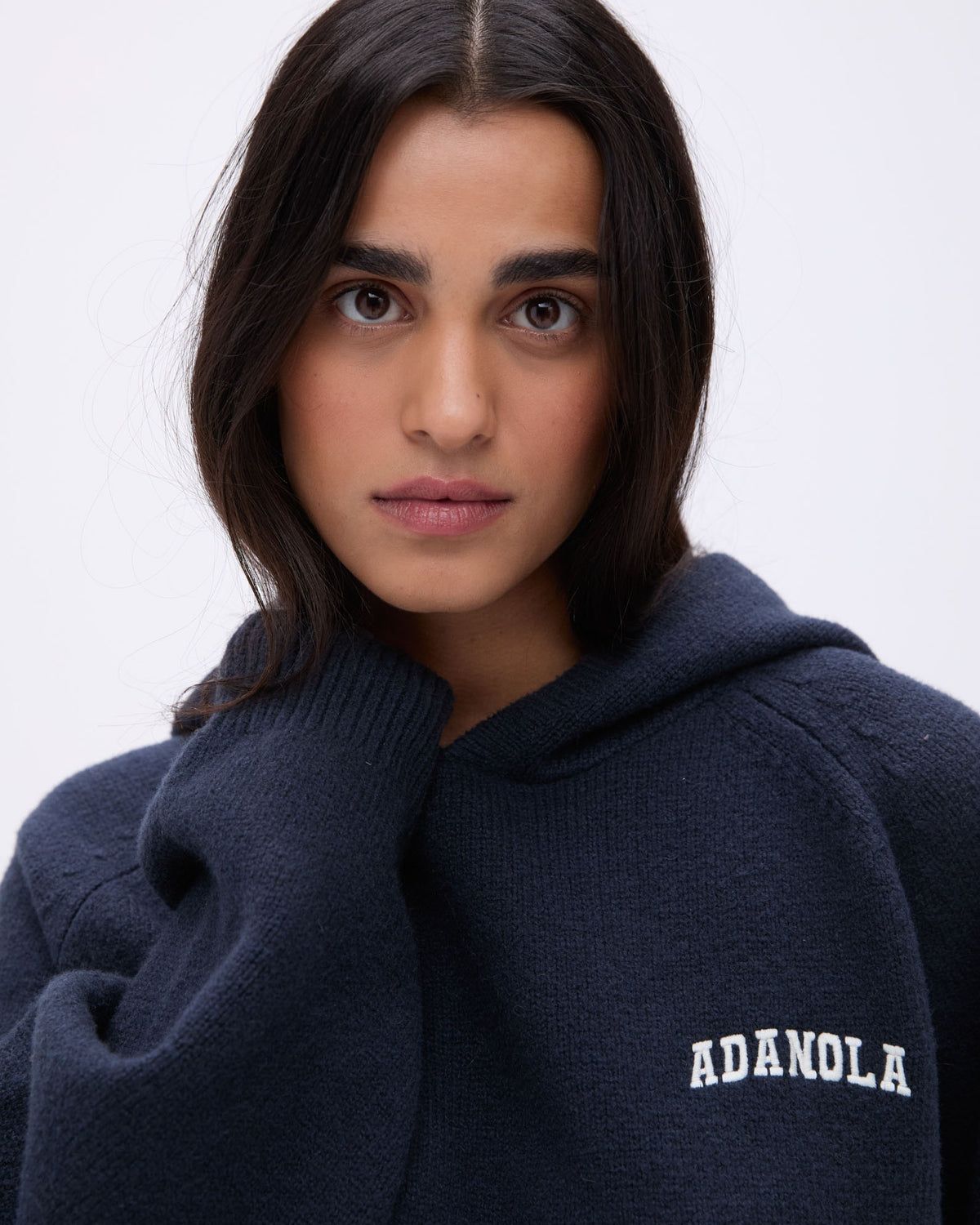 Deep Blue / Cream Adanola Varsity Oversized Knit Hoodie | PHIVBD978
