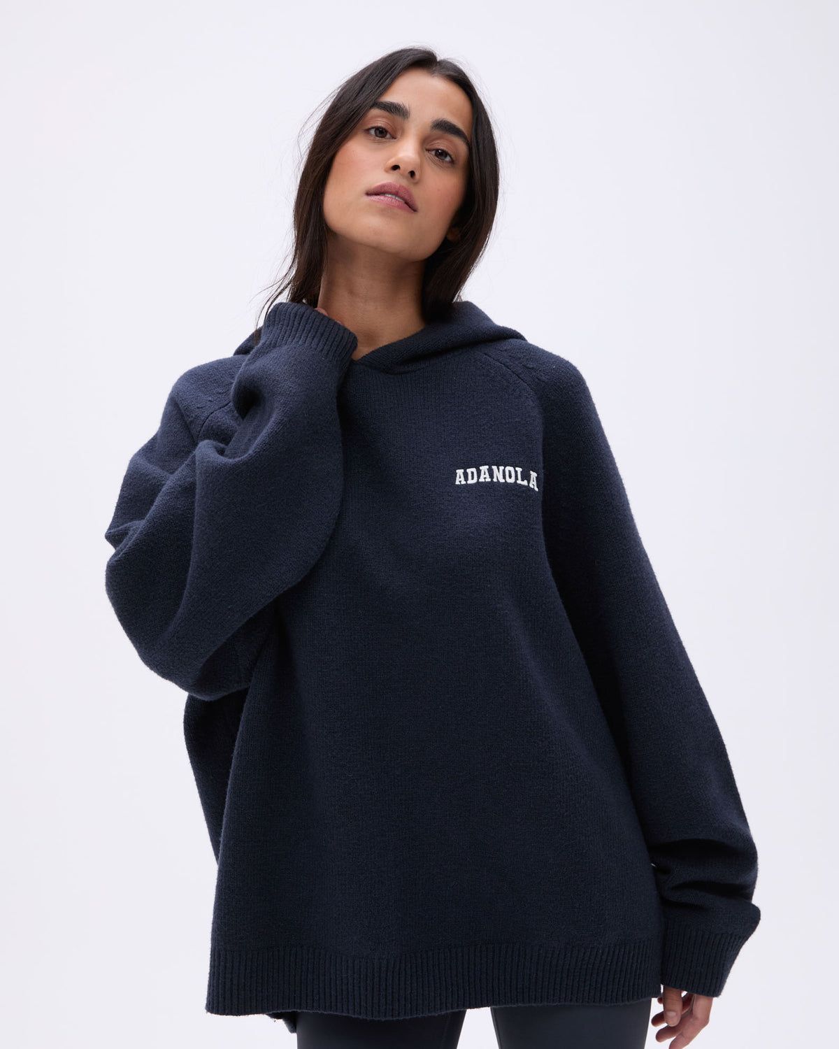 Deep Blue / Cream Adanola Varsity Oversized Knit Hoodie | PHIVBD978