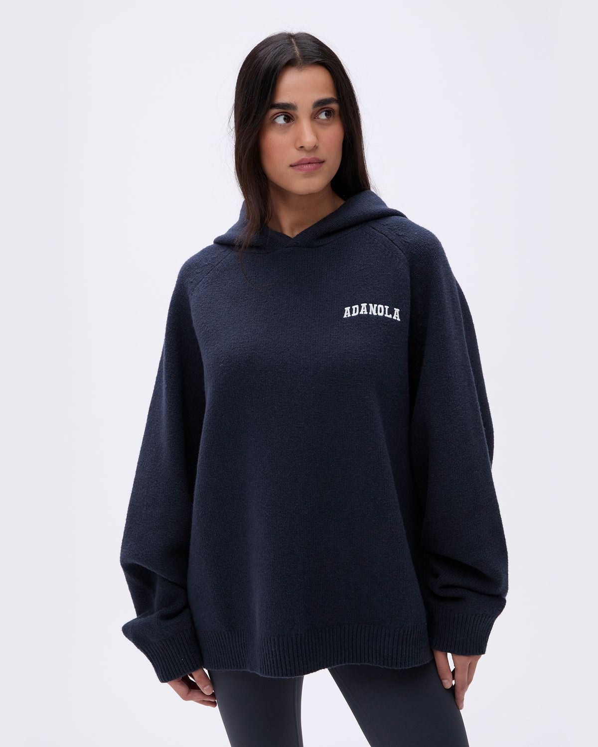 Deep Blue / Cream Adanola Varsity Oversized Knit Hoodie | PHIVBD978