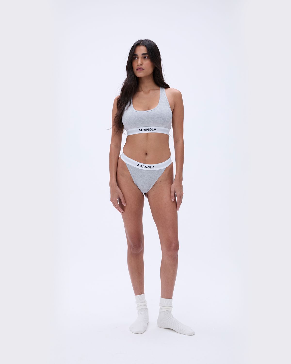 Grey Adanola Branded Ribbed Thong | FWSBOT817
