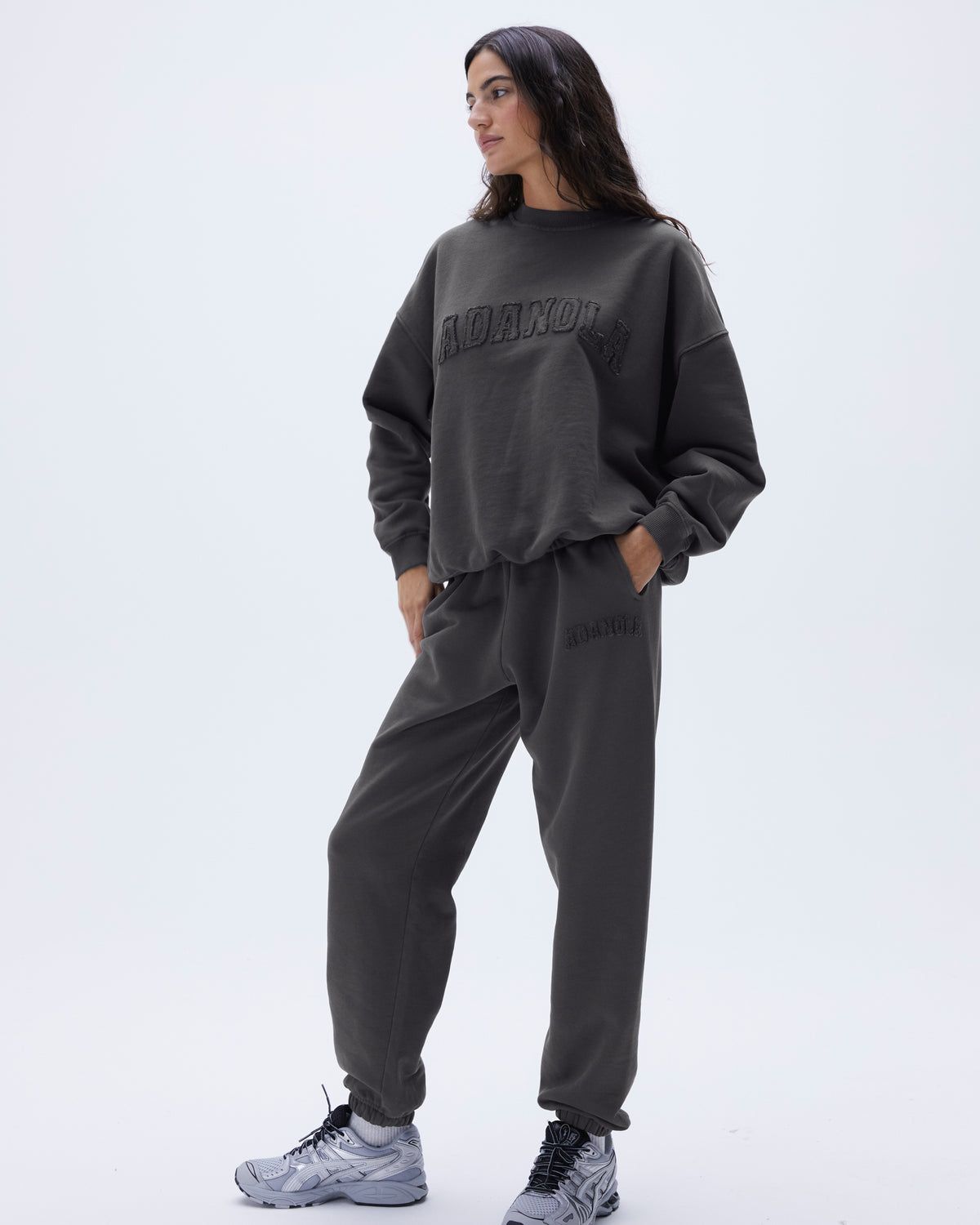 Grey Adanola Distressed Varsity Sweatpants | TNPLAB956