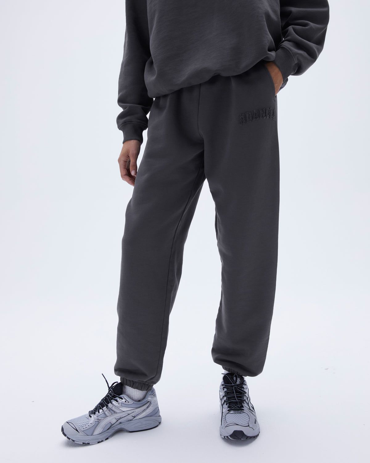 Grey Adanola Distressed Varsity Sweatpants | TNPLAB956