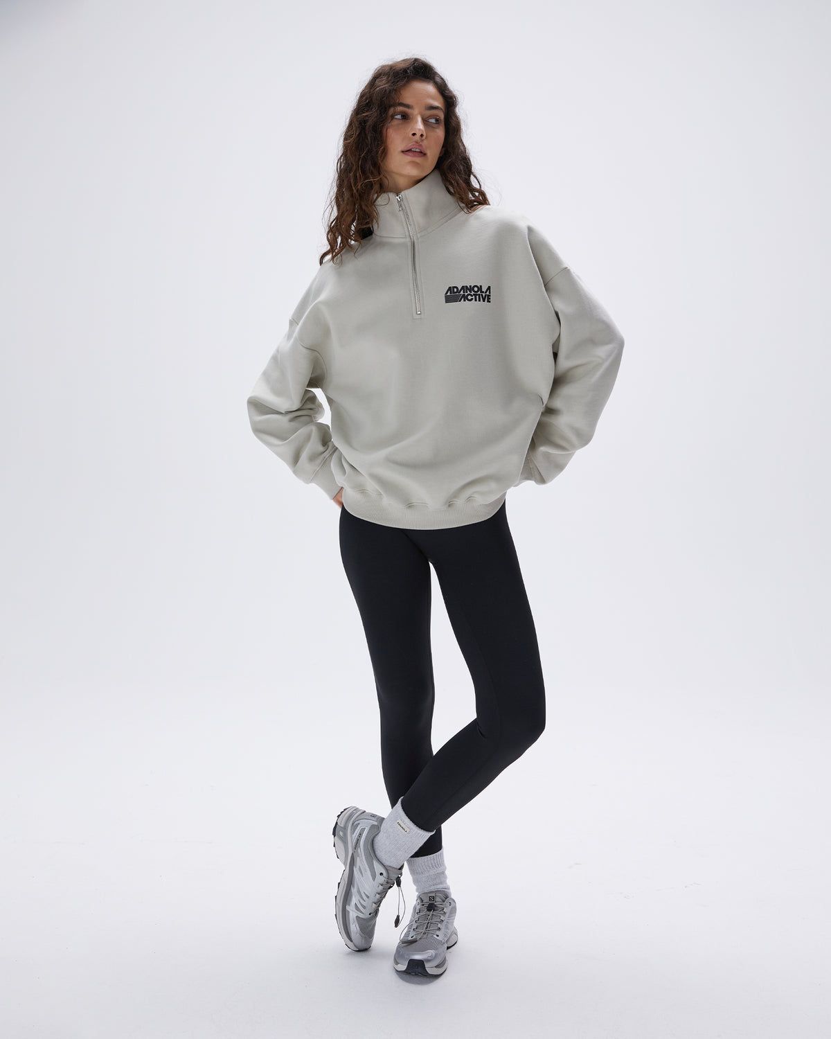 Grey Adanola Retro Sports Oversized Funnel Neck Zip Sweatshirt | DBLXSZ790