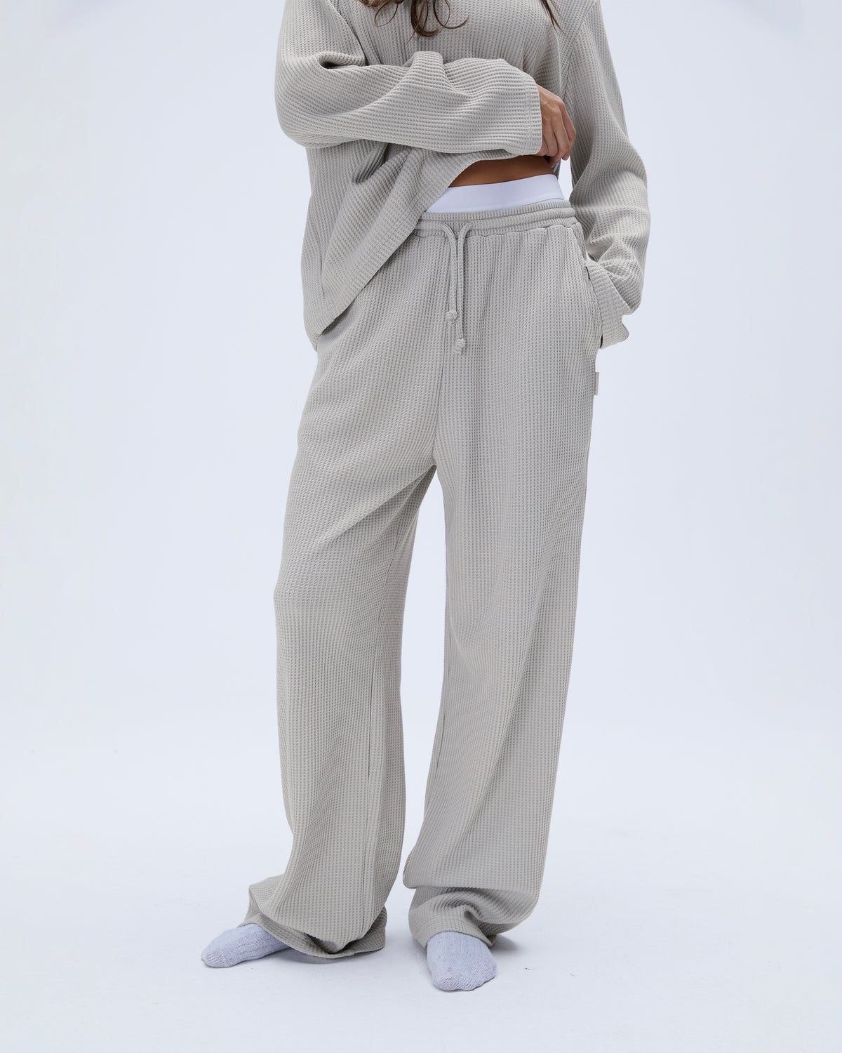 Grey Adanola Waffle Straight Leg Lounge Pants | DXTESA971