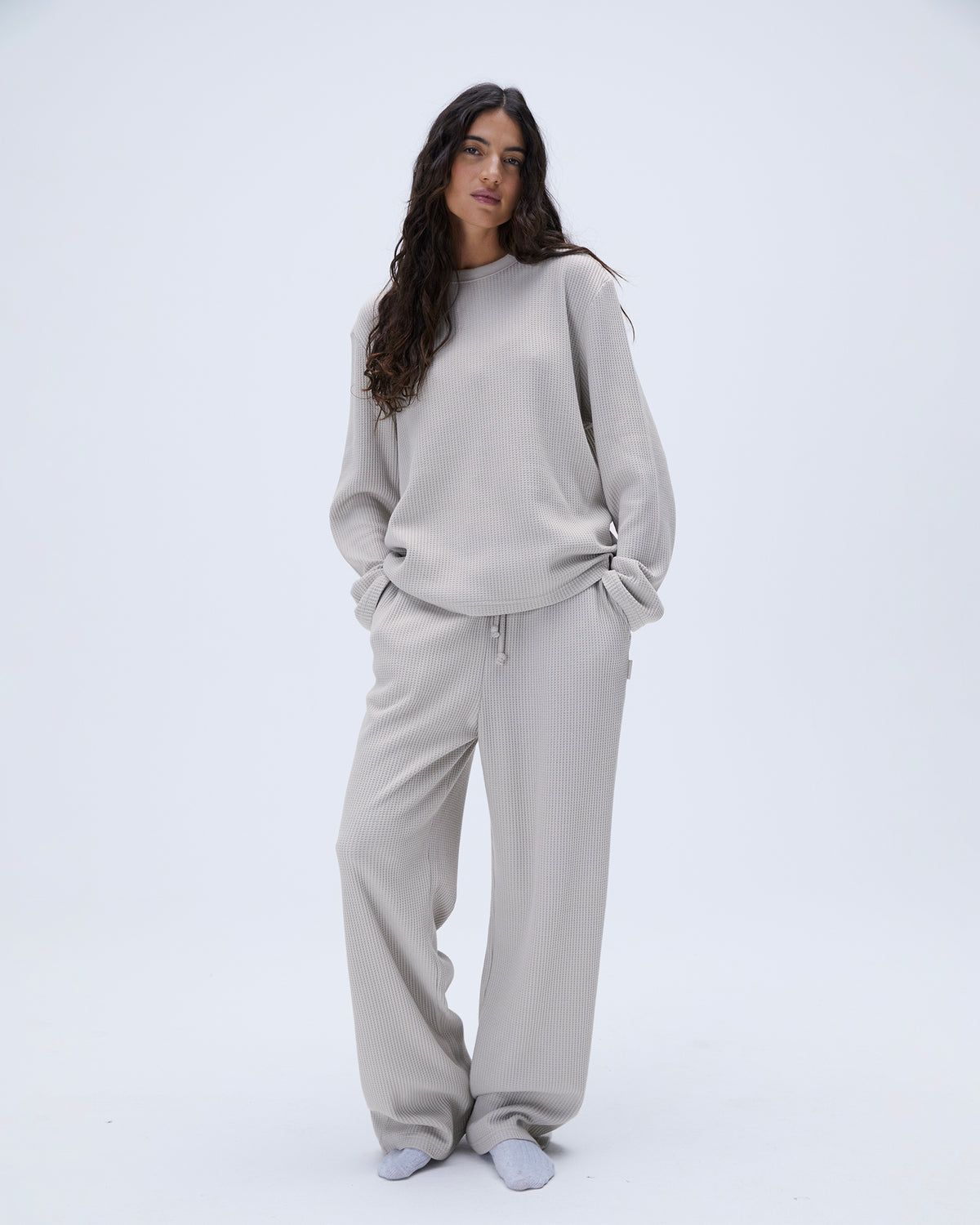 Grey Adanola Waffle Straight Leg Lounge Pants | DXTESA971