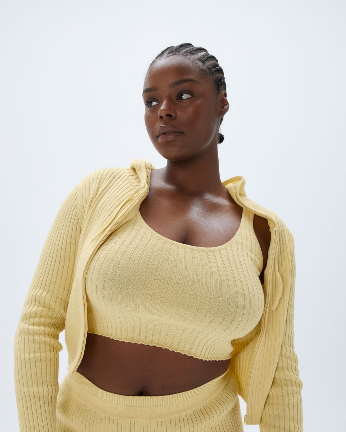 Lemon Yellow Adanola Rib Knit Scoop Neck Crop Top | FPMTBG892