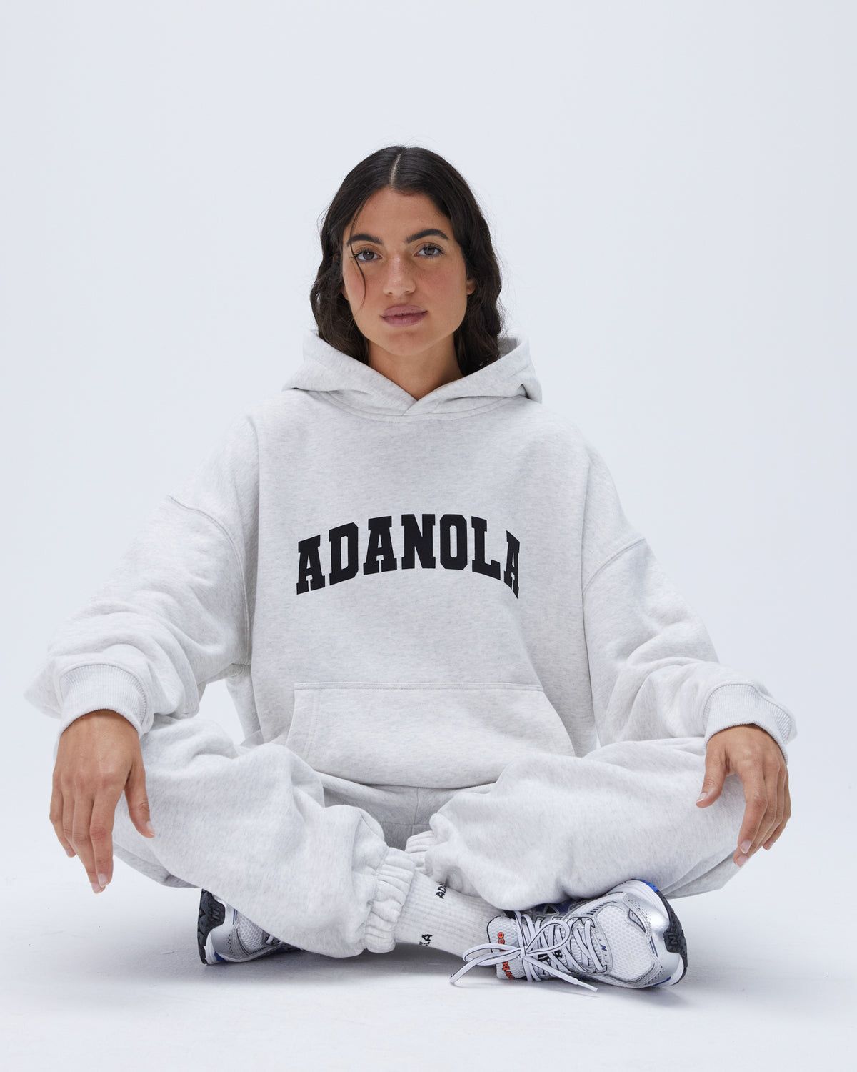Light Grey / Black Adanola Varsity Oversized Hoodie | GJNXTK705
