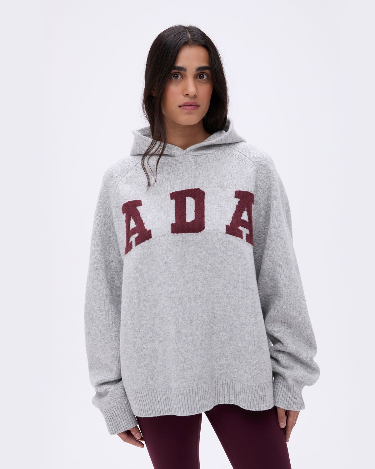 Light Grey / Burgundy Adanola ADA Oversized Knit Hoodie | MLUOWV702
